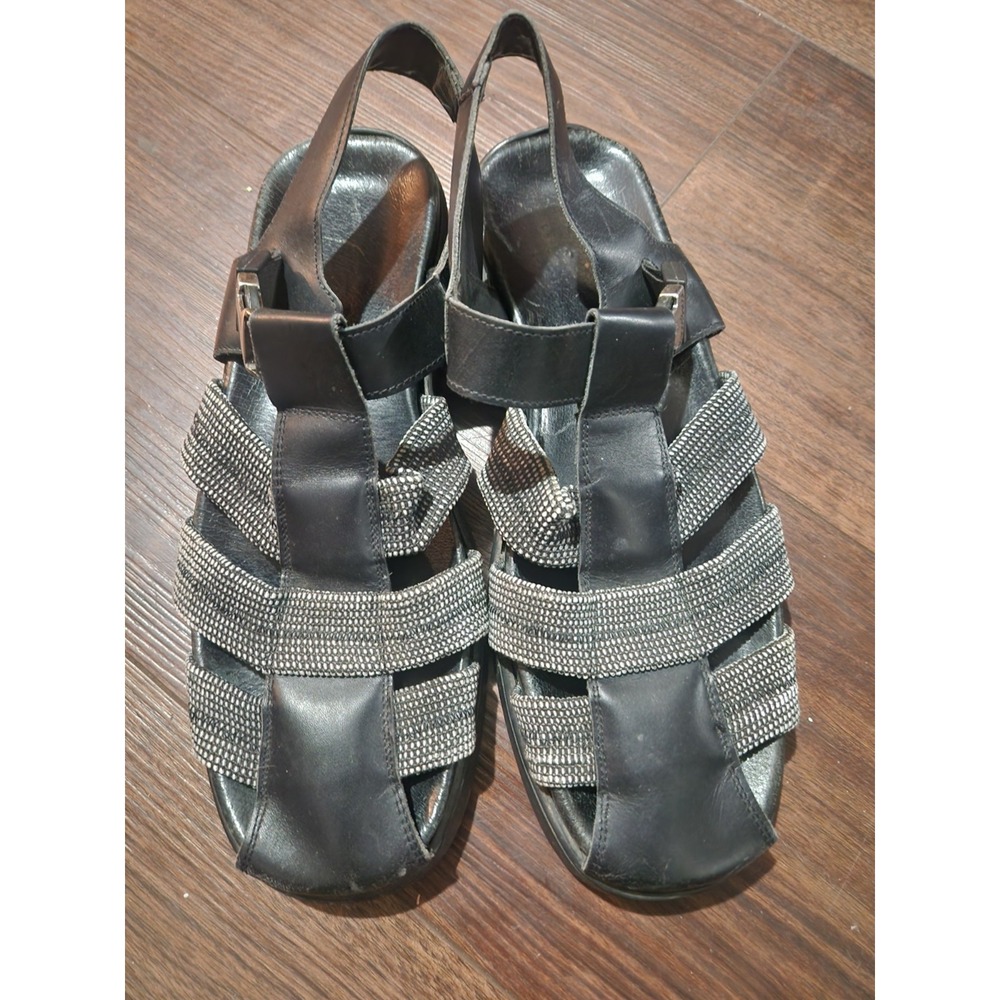 Bacco Bucci Men's 13 Black  Leather Slip-On Round Toe Fisherman Slingback Sandal